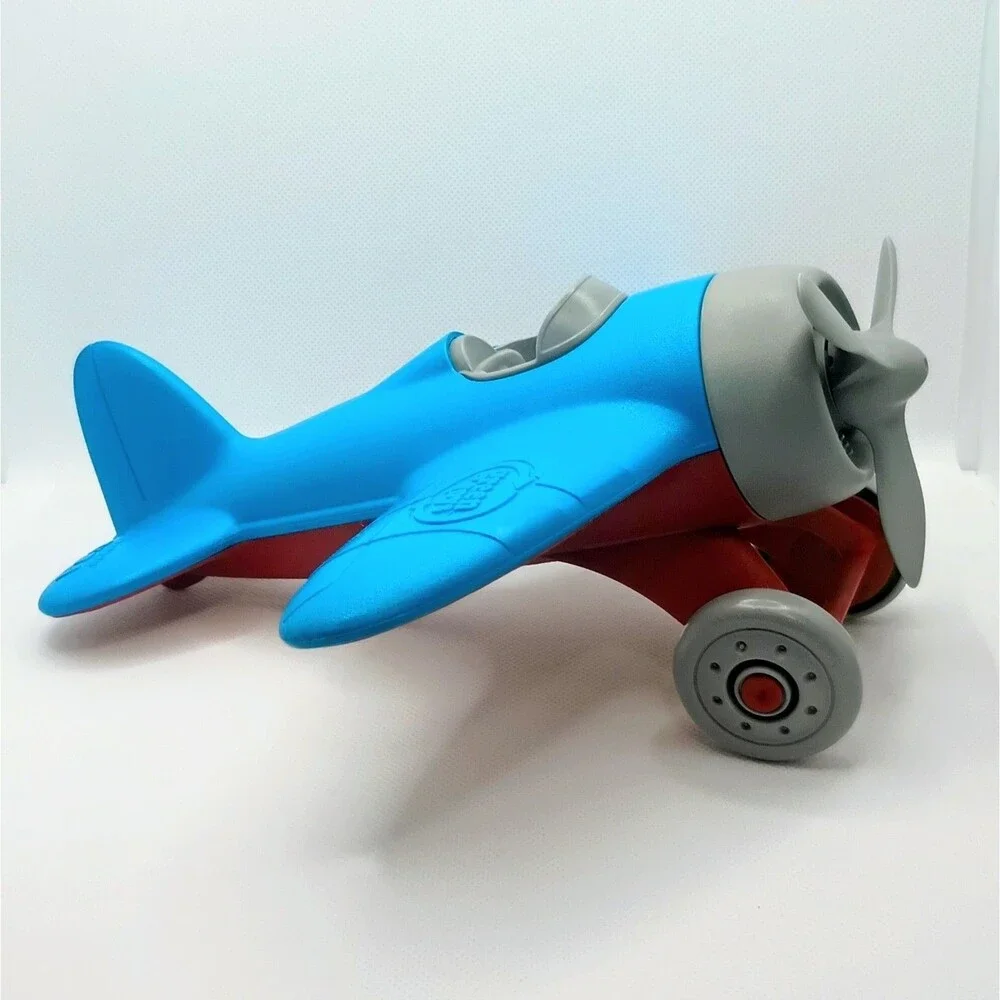 Green Toys 9” Blue Airplane with Propeller Wheels 100% Recycled Plastic Toy USA